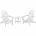 Polywood Classic White Patio Set with Side Table and 2 Folding Adirondack Chairs 633PWS2141WH